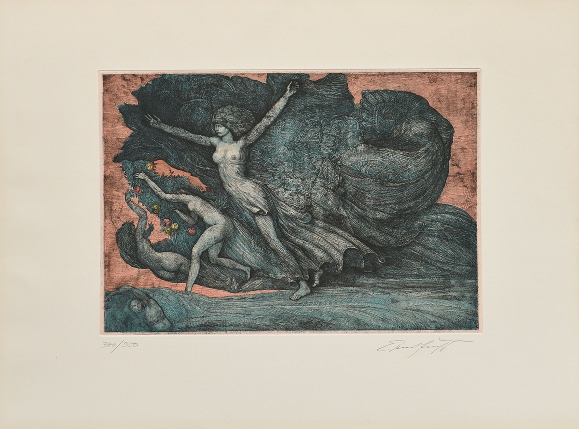 Fuchs, Ernst (1930-2015) "Arrival of spring" 1992, colour etching, 340/350, b. sign./num., Edition  - Image 2 of 6