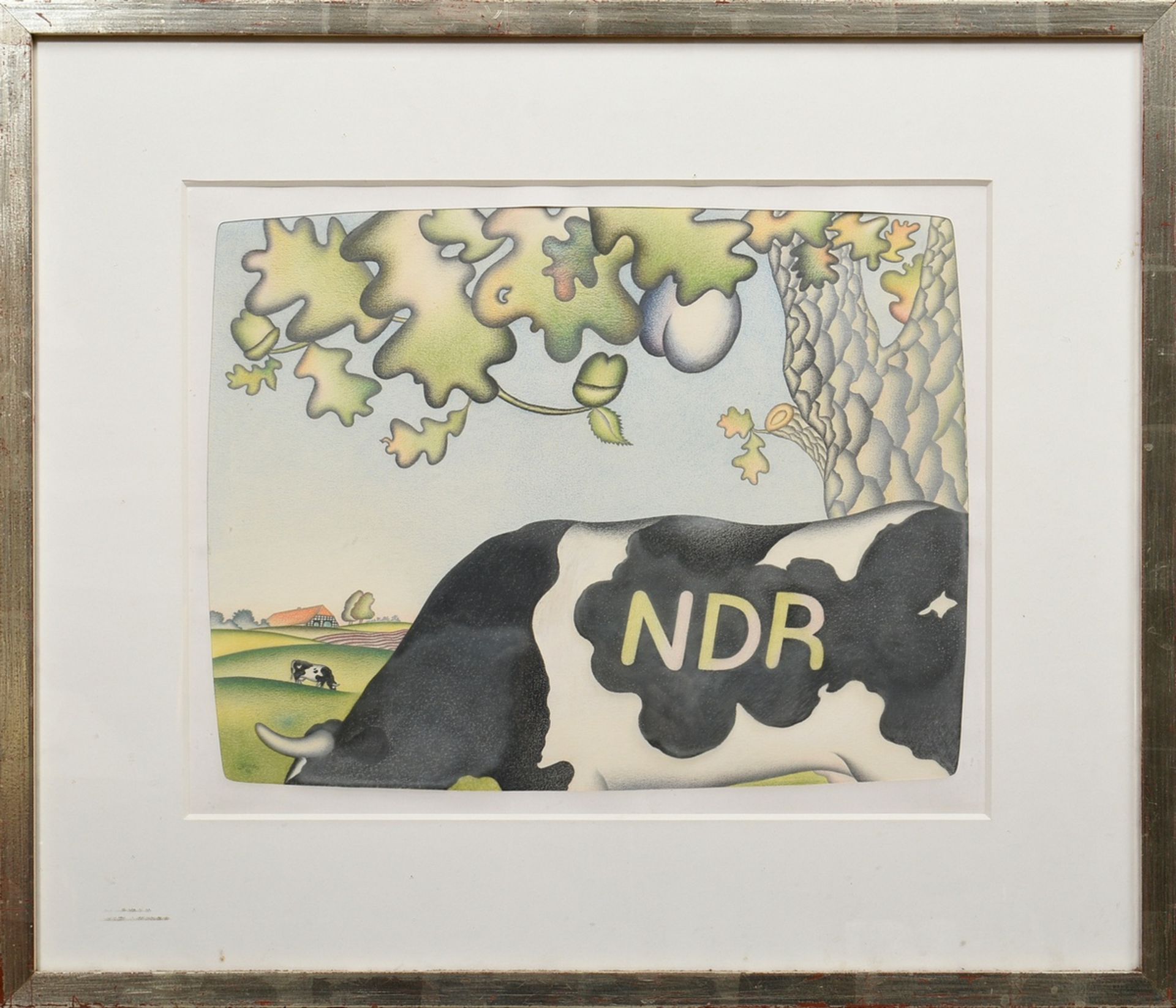 Leissler, Arnold (1939-2014) "Lower Saxony cow NDR" 1976, coloured pencil, sign./dat. lower left, s - Image 2 of 3