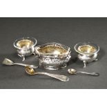 3 Various salvers with faceted glass inserts, silver, total 153g (no glass): Pair of plain on three