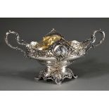 Opulent centerpiece with rocaille decoration, silver 800, 1197g, 24,5x50x22cm, without glass insert