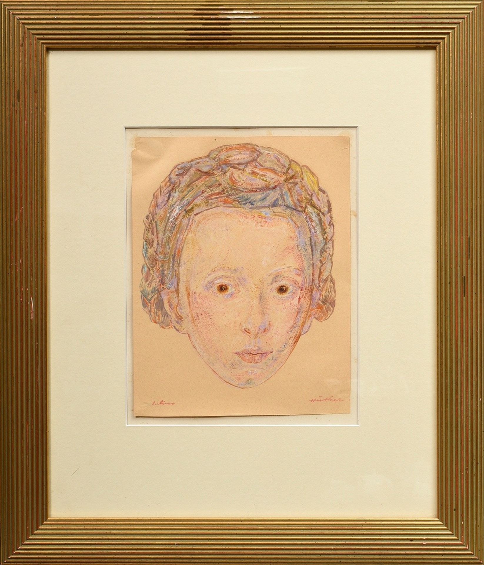 Hüther, Julius (1881-1954) "Portrait of a woman with braided hairstyle", gouache, sign. below, free - Image 2 of 3