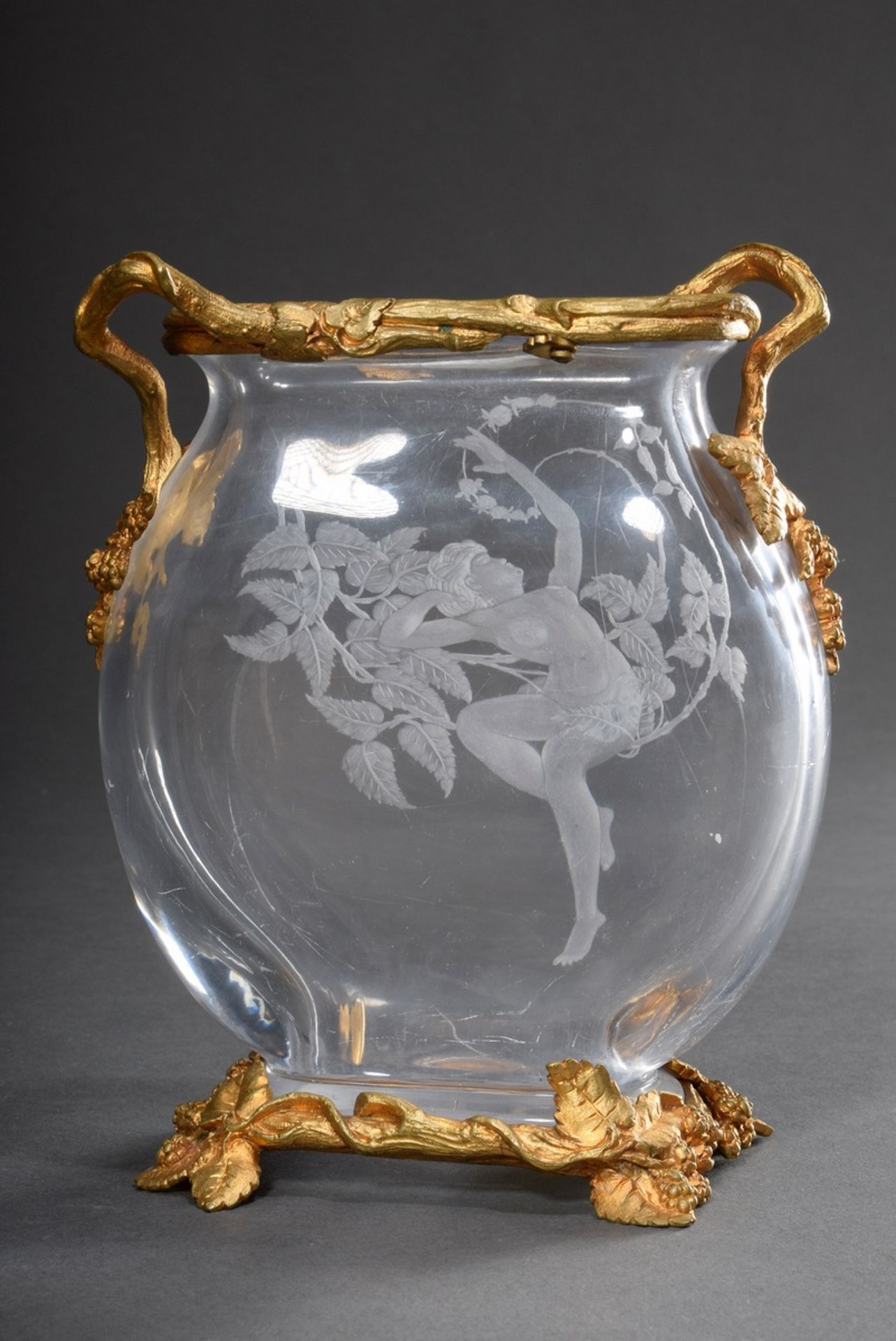 Art Nouveau vase with finely cut decoration "Female Nude between Tendrils" with fire-gilt bronze mo - Image 2 of 5