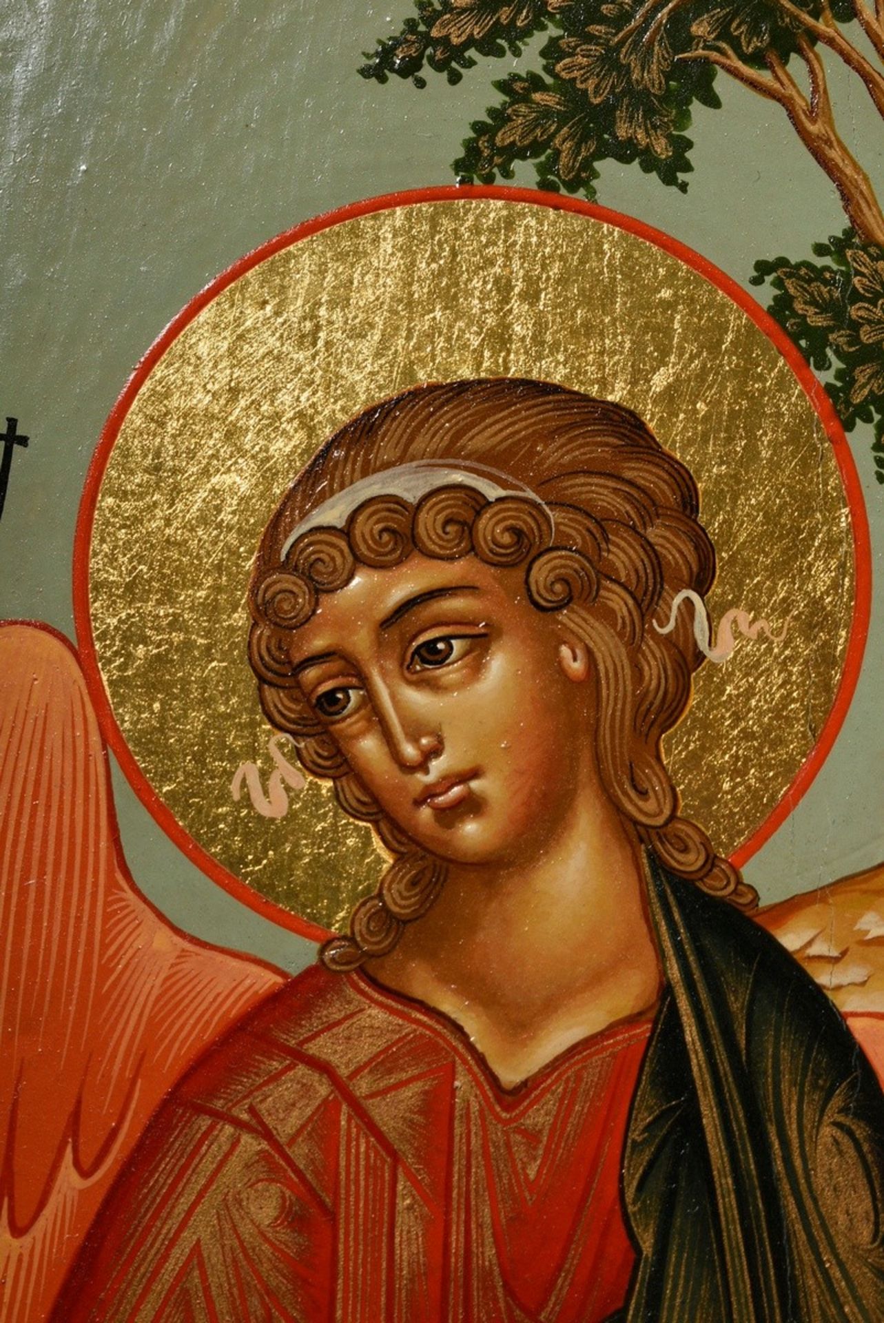 Russische Ikone "Heilige Dreifaltigkeit", alttestamentlicher Typus, 2002 nach altem Vorbild gemalt, - Bild 5 aus 6
