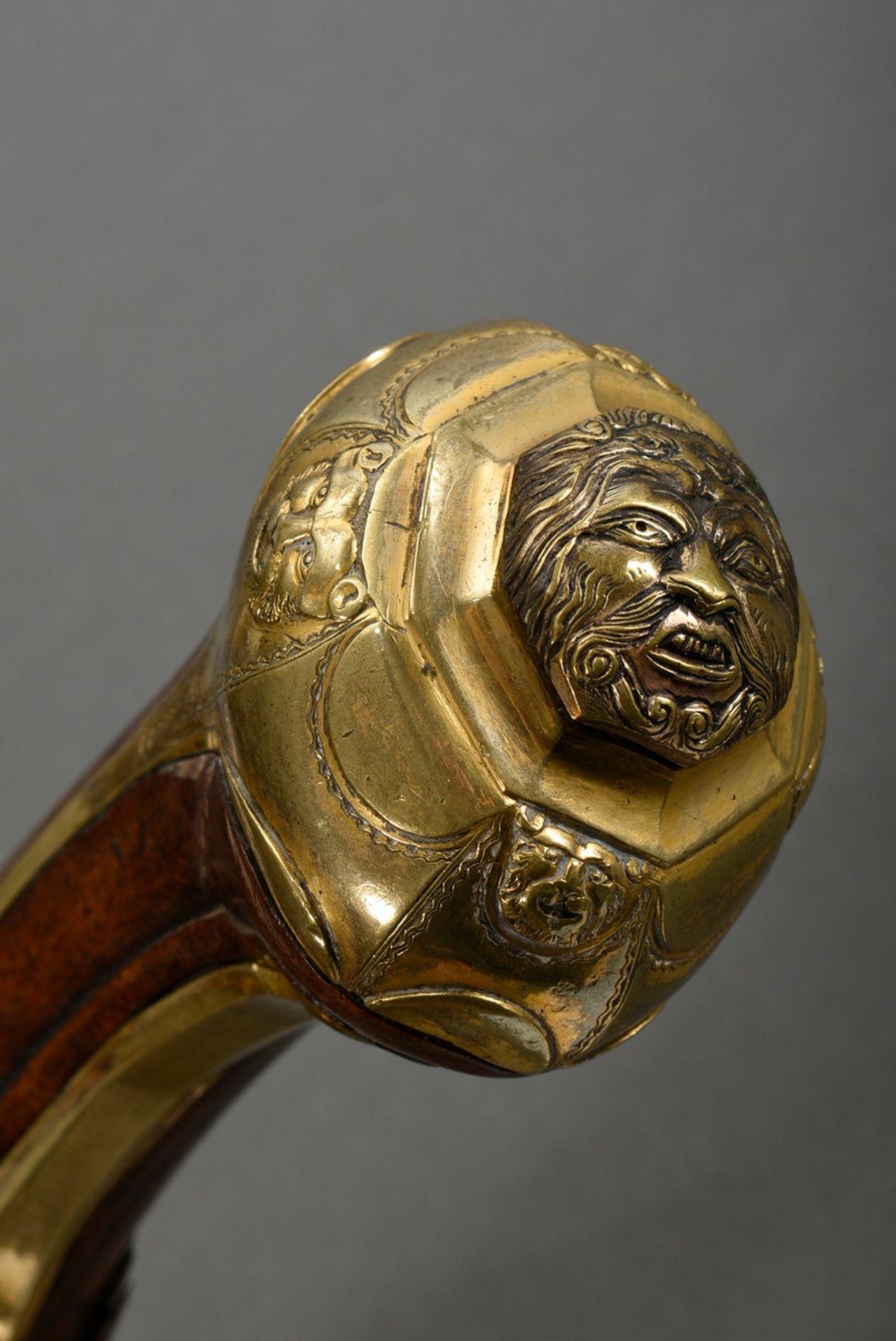 Muzzle loading flintlock cavalry pistol with iron barrel and brass gilt, finely engraved fittings " - Image 11 of 21