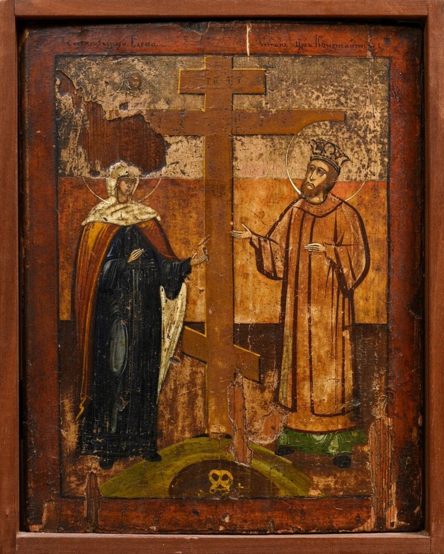 Südrussische Ikone "Konstantin und Helena bei der Auffindung des wahren Kreuzes" 19.Jh., Eitempera/