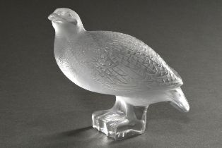 Lalique Figur "Rebhuhn" (Perdix debout), farblose Pressglas partiell satiniert in naturalistischer