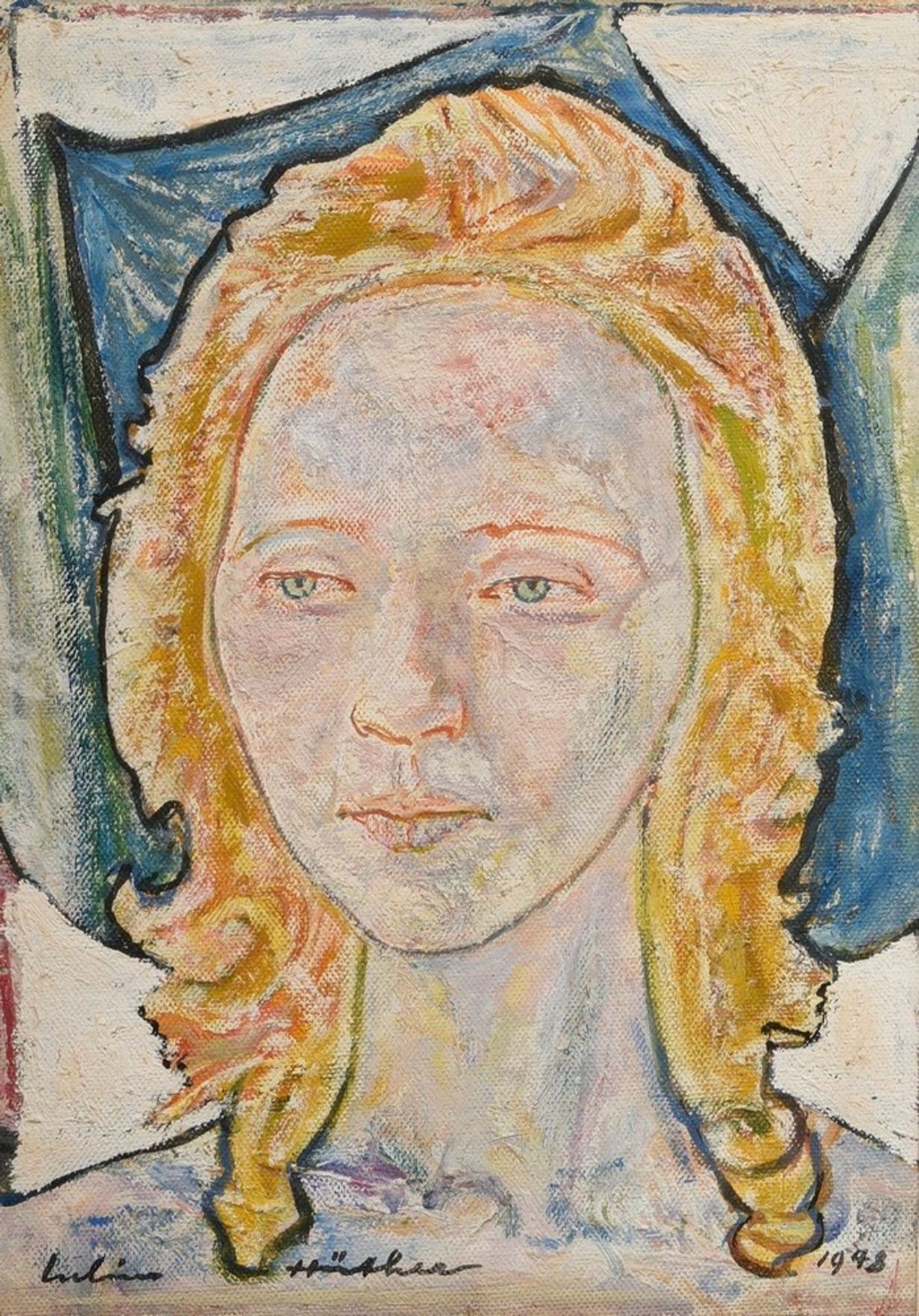 Hüther, Julius (1881-1954) "Portrait of a woman" 1948, oil/canvas, sign./dat. below, 37x26.5cm (w.f