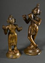 2 Feuervergoldete Bronze Figuren "Krishna Venugopola" und "Gopi Radha", Indien, wohl 17./18. Jh., H