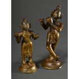 2 Feuervergoldete Bronze Figuren "Krishna Venugopola" und "Gopi Radha", Indien, wohl 17./18. Jh., H