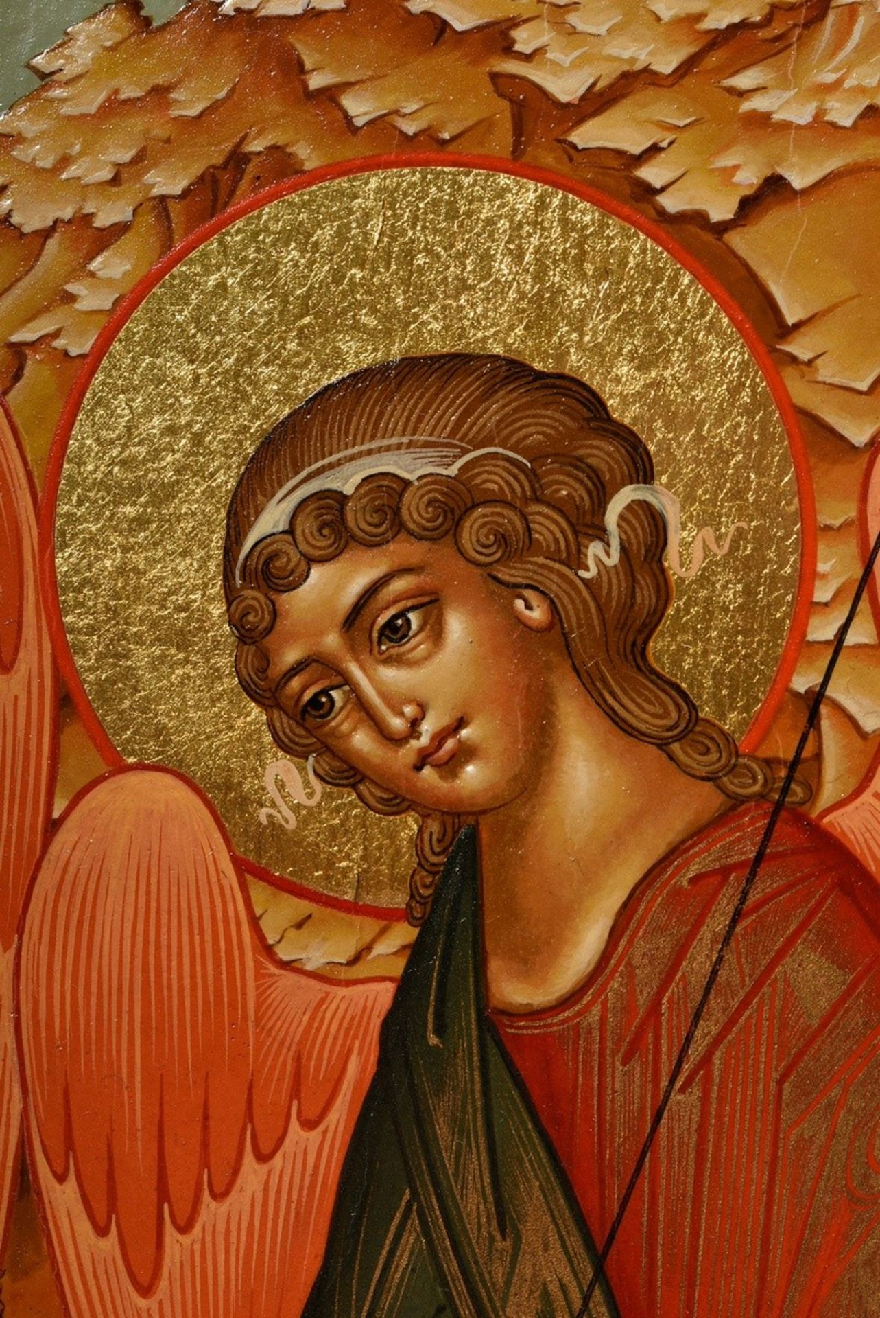 Russische Ikone "Heilige Dreifaltigkeit", alttestamentlicher Typus, 2002 nach altem Vorbild gemalt, - Bild 4 aus 6