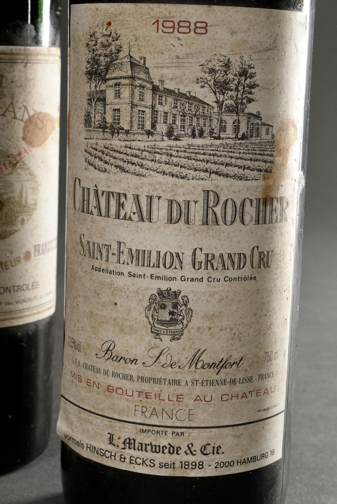 7 Flaschen: 4x Chateau Rocher, Saint Emilion grand cru classe (2x 1982, 1x 1985, 1x 1988) und 3x 19 - Bild 5 aus 7