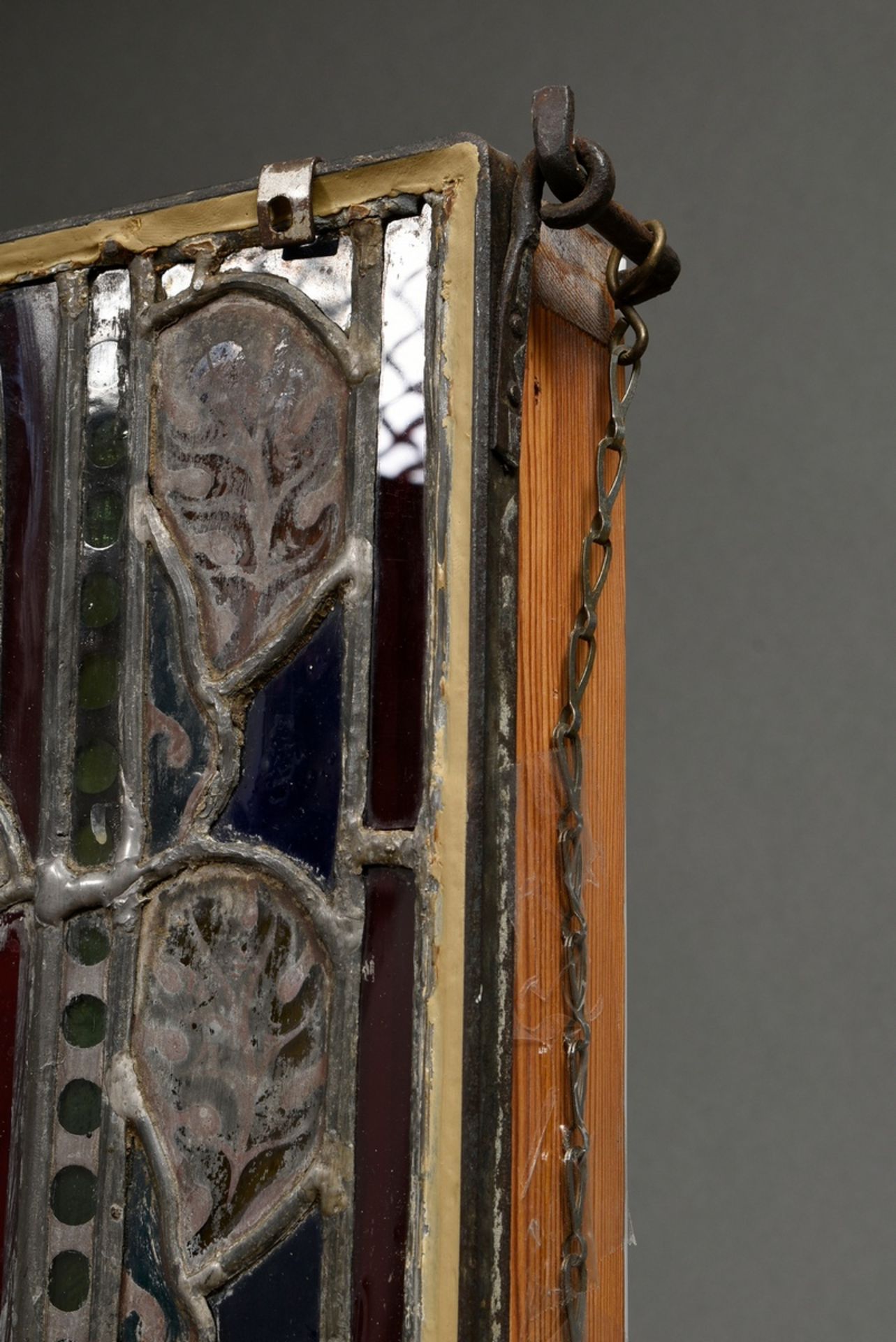 Kirchenfenster Bleiverglasung „Jacob und Rachel“, 19.Jh., mit integrierter Beleuchtung, 67,5x63,5cm - Bild 5 aus 6