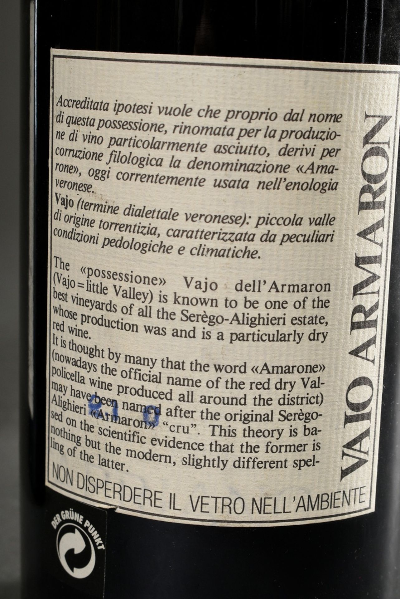 2 Flaschen 1985 Masi Serego Alighieri Vaio Armaron, Valpolicella DOC, Rotwein, Italien, 0,75l, hs - Bild 3 aus 4