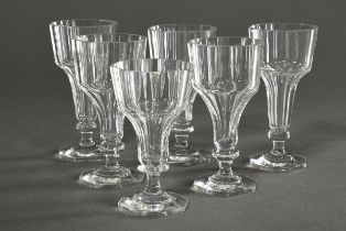 6 Faceted goblets on an octagonal foot with nodus in the stem, presumably France, c. 1900, h. 12.5/