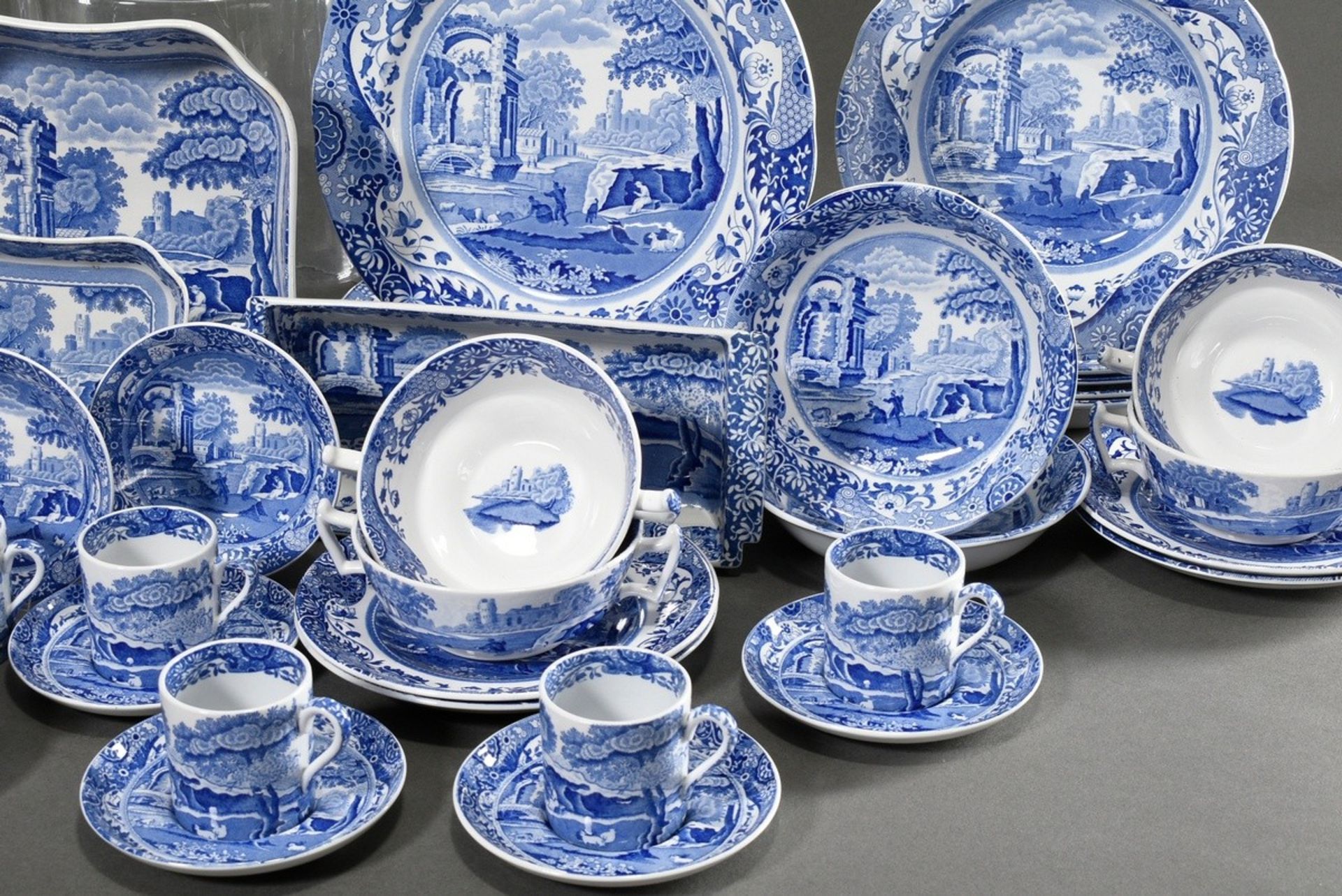 53 Teile Copeland Speiseservice "Spode's Blue Italian", bestehend aus: 11 große Teller (Ø 26,5cm),  - Bild 5 aus 6