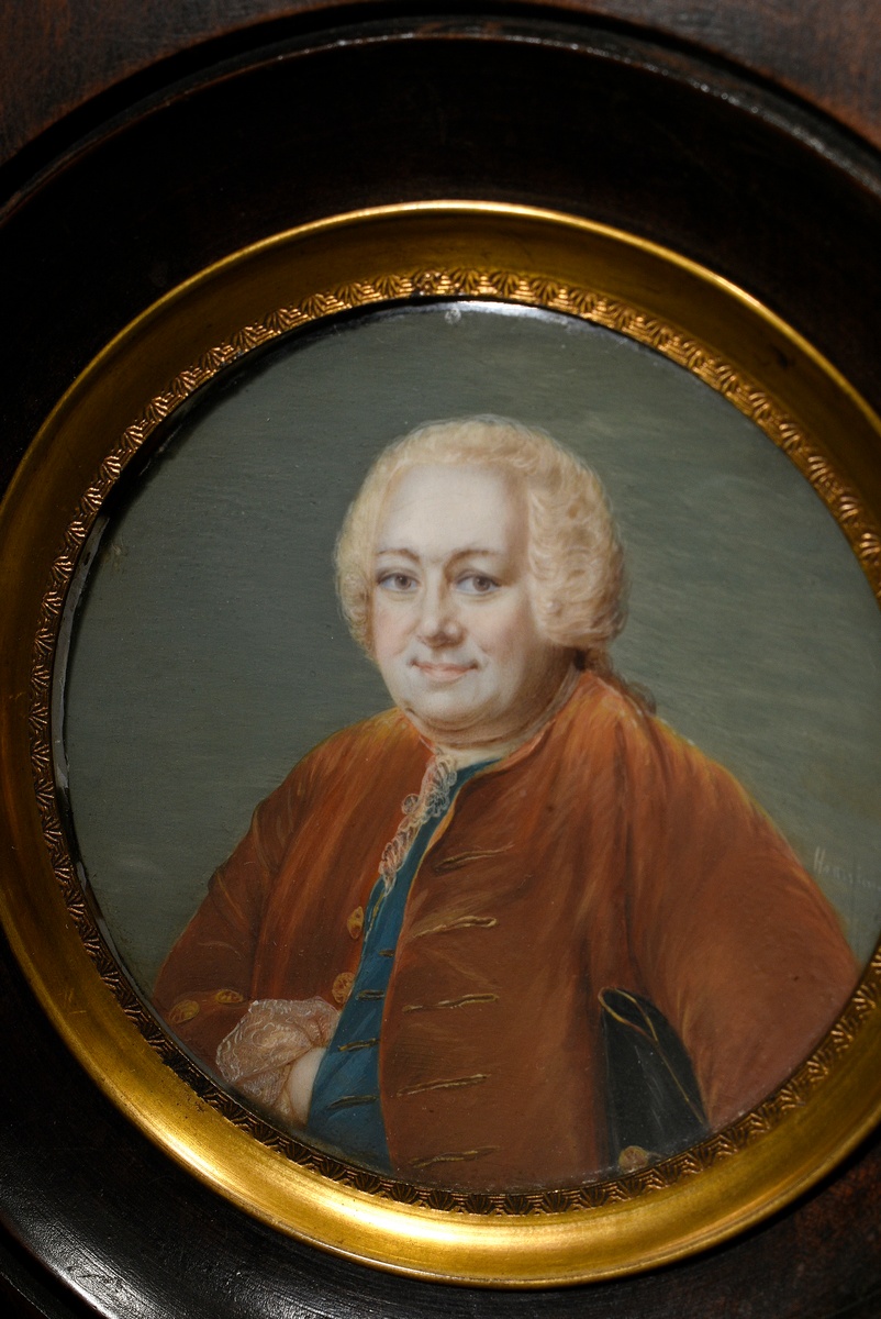 Miniature in flawless painting "Portrait of the Marquis de la Popelinière", m.r. sign. Honnim (?), - Image 2 of 4