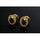 Paar Gelbgold 750 Georg Jensen "Moonlight Blossom" Ohrstecker mit Saphircabochons (3,3g, 10,6x8,8mm