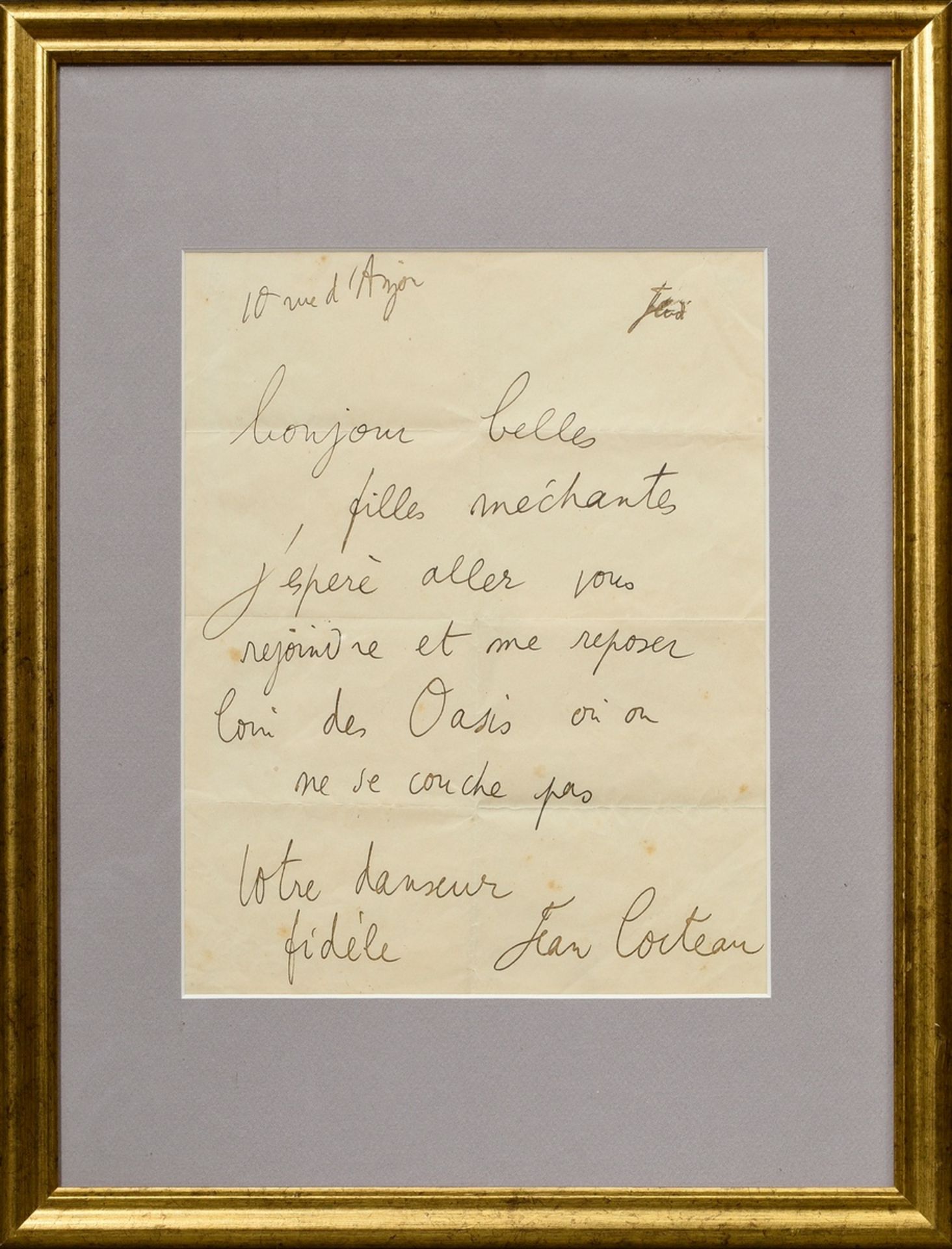 Cocteau, Jean (1889-1963) handgeschriebener Brief "Bonjour belles filles merchantes...", Tinte, u.r