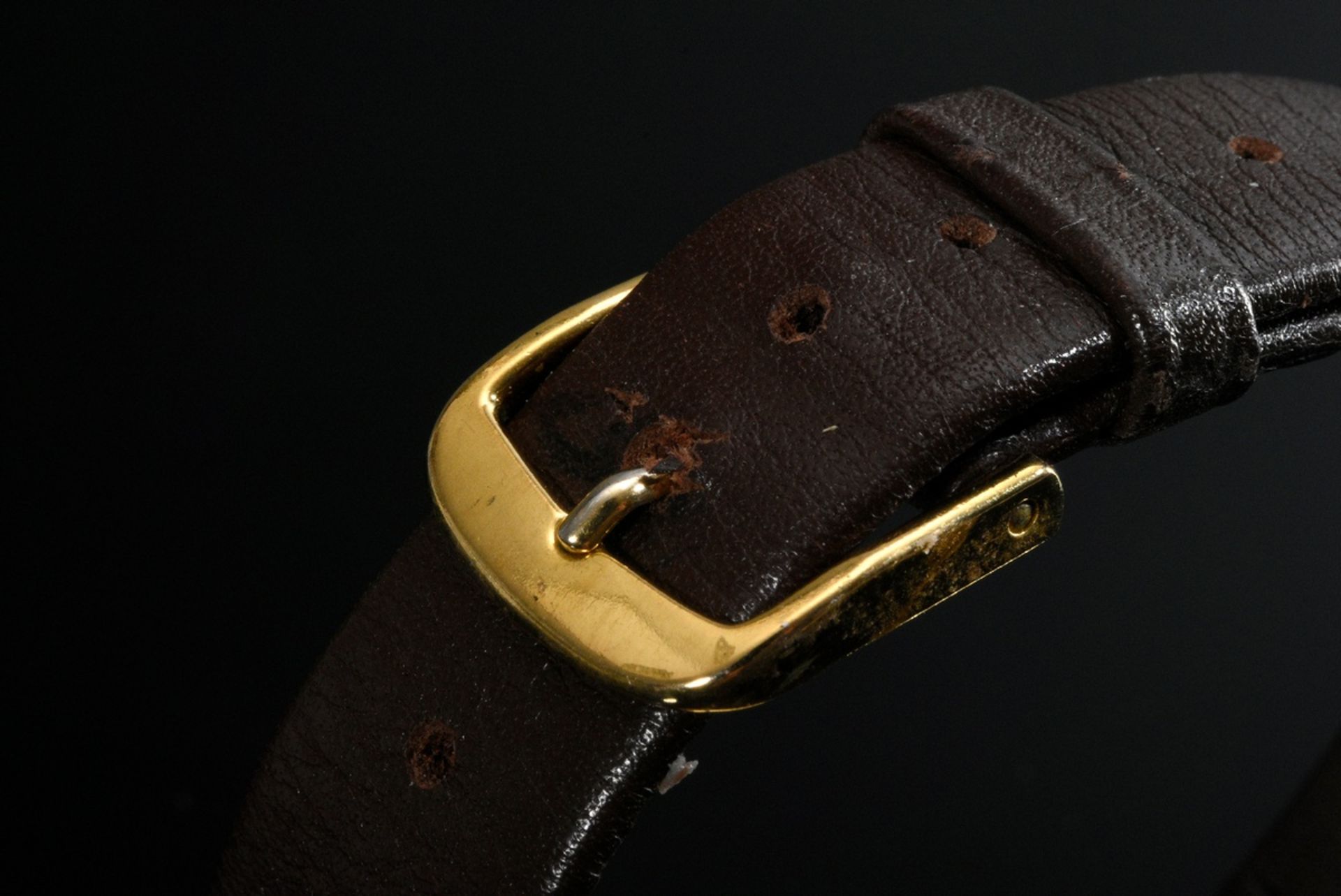 Gelbgold 750 Arsa Chronometer Armbanduhr, Handaufzug, kleine Sekunde, Pfeilindizes, braunes Lederba - Bild 3 aus 4