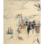 Schmischke, Kurt (1923-2004) "Ease off Leetopgalant and topsail sheets", pen/watercolour/pencil on 