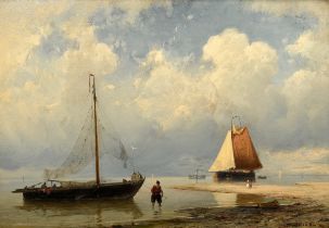 Koekkoek, Jan Hermann Barend (1840-1912) "Fishing boats at the beach" 1860, oil/wood, sign./dat. lo