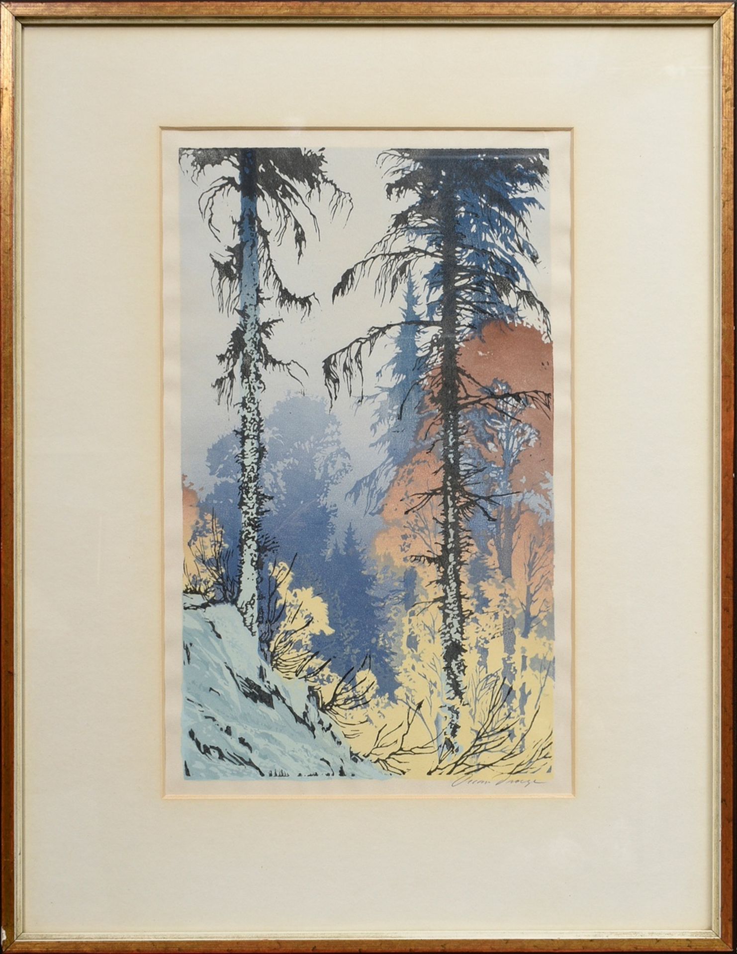 Droege, Oscar (1898-1983) "Wald", Farbholzschnitt, u.r. sign., PM 39,8x23,2cm (m.R. 60x46,5cm), lei - Bild 2 aus 3
