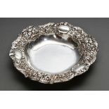 Plate with richly embossed rim "Fruits and leaves", around 1930/50, MM: P. Jahn, No. 11989, silver 