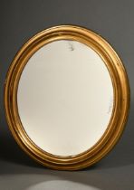Ovaler Spiegel in vergoldetem Messingrahmen, Ende 19.Jh., altes Spiegelglas, 48,5x43,5cm, Alters- u