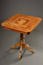 Square side table with marquetry "St George slays the dragon", 73x59x60cm, top defect