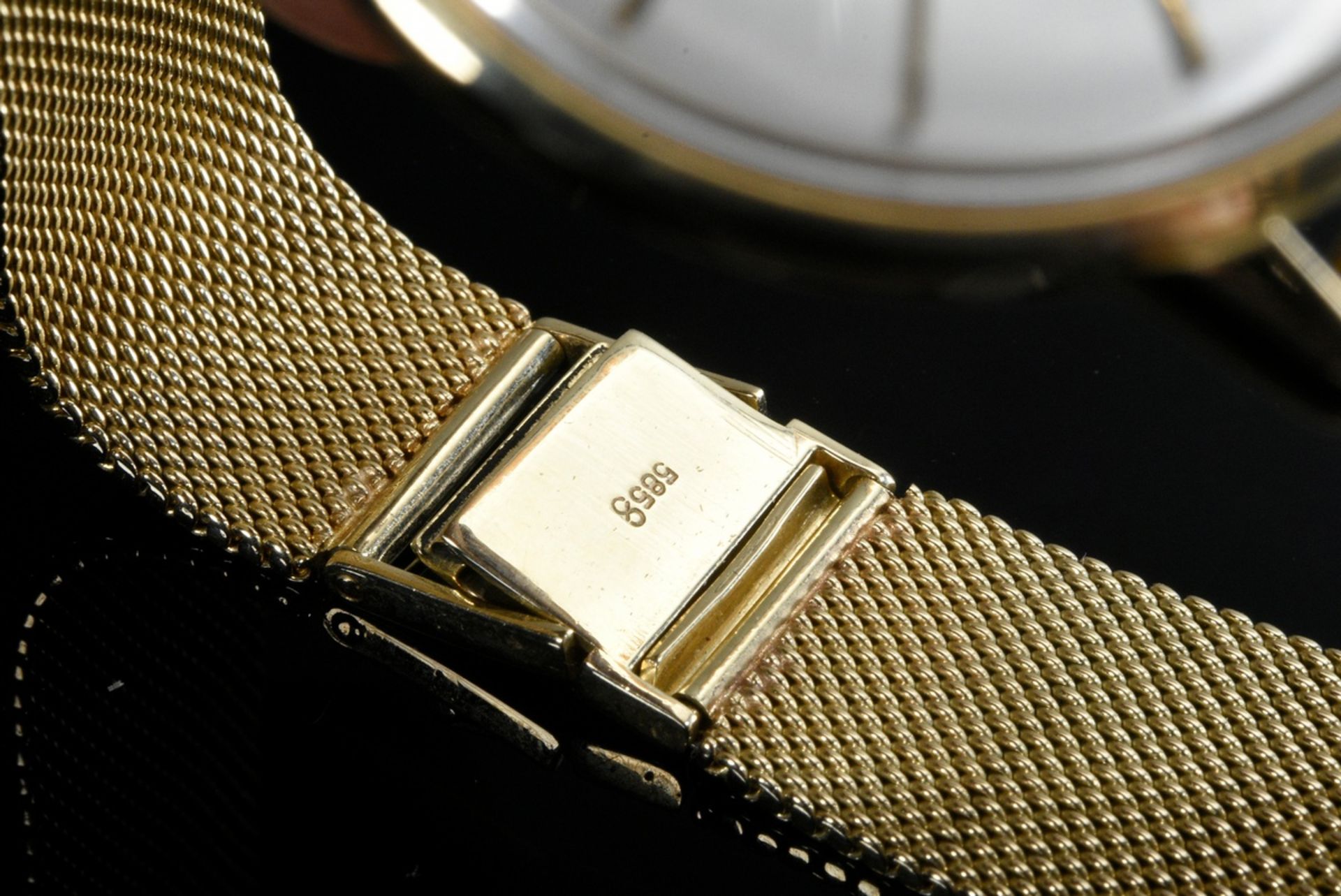 BWC Swiss yellow gold 585 men's wristwatch, automatic, Milanaise bracelet (worn), hour markers, lar - Image 3 of 4
