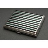 Art Deco Zigarettenetui mit emaillierten Streifen in schwarz und grün, verso Wappengravur, Silber 9