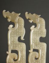 2 Various flat ornaments "Stylised dragons" in archaic style with nubbly surface, light jade, China