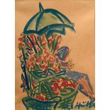 Hüther, Julius (1881-1954) "Woman at a flower stand" 1942, pencil/watercolour, sign./dat. lower rig