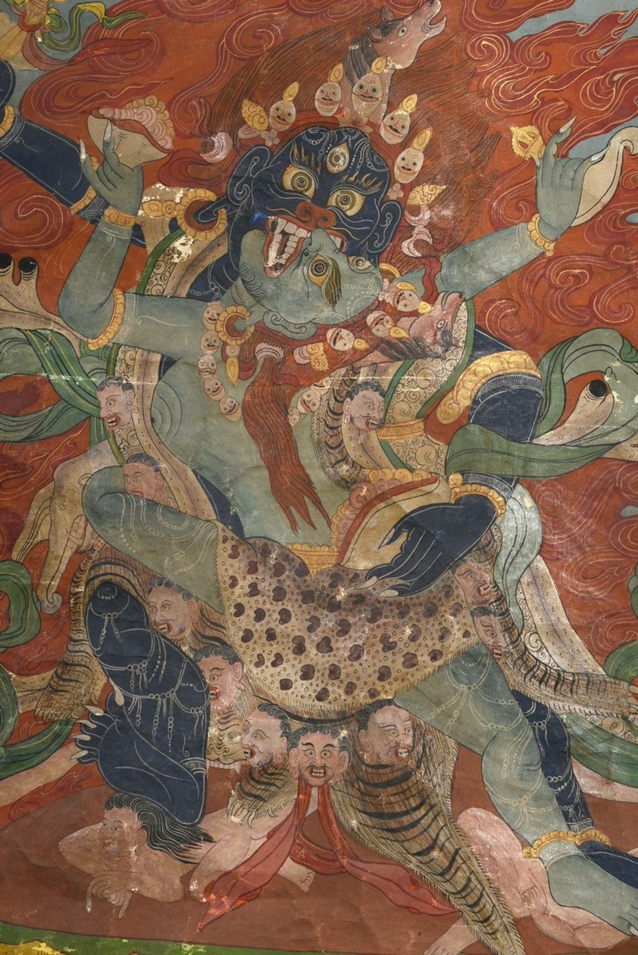 Thangka „Dharmapāla Mahākāla (?) vor Flammenaureole (blaue Körperfarbe und drei Augen) mit hellblau - Bild 4 aus 13