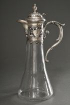 Historicism tankard with faceted base and richly ornamented mounting and engraved coats of arms on 