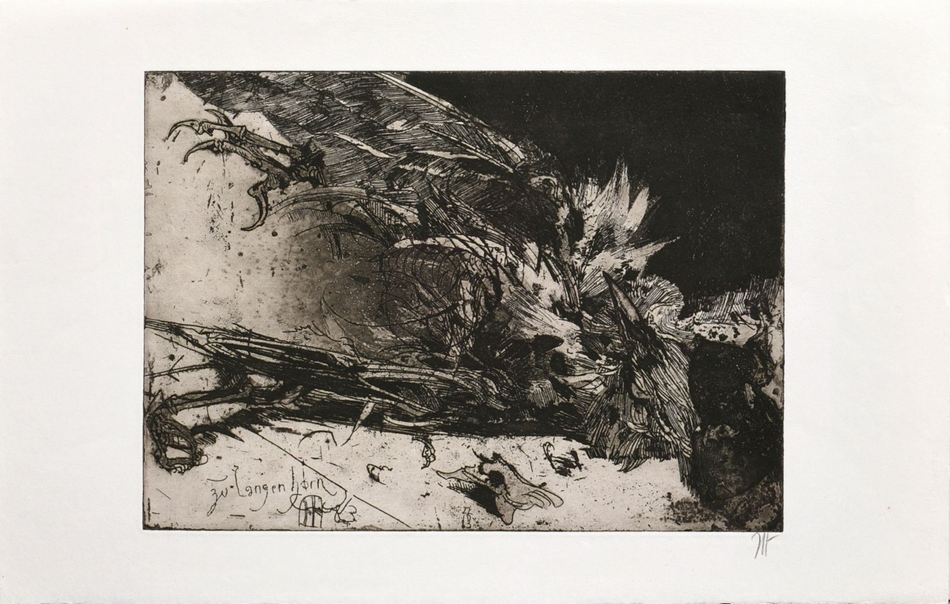 Janssen, Horst (1929-1995) "Crow" 1983, etching, Griffelkunst, sign. lower right, sign./dat./inscr. - Image 2 of 3