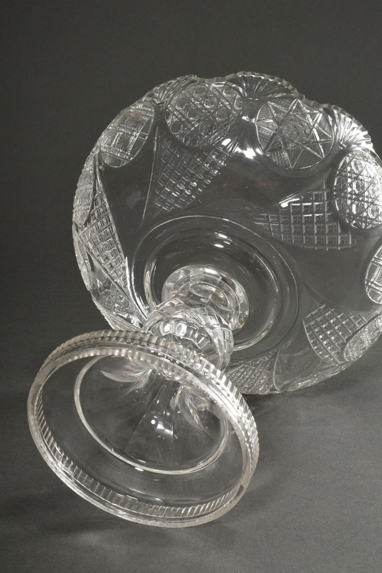 A crystal bowl with various cut fondi in a surrounding frieze and palmette rim over a round foot an - Image 3 of 3