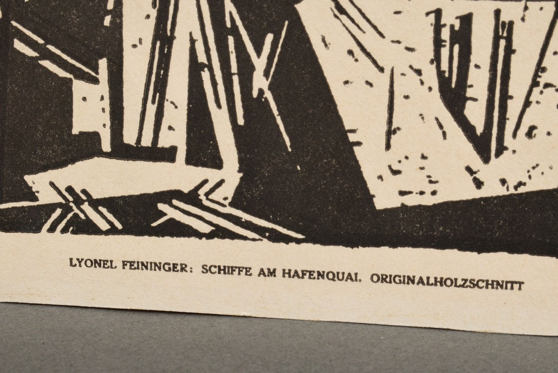 Feininger, Lyonel (1871-1956) "Ships at the harbour quay" 1918, woodcut, b. titl./inscr., SM 20x27, - Image 2 of 2