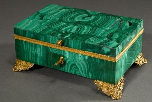 Fine Russian Empire casket with malachite-inlaid body over a fire-gilt case on florally ornamented 