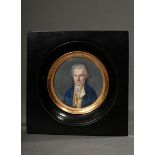 Miniature in flawless painting "Portrait of a gentleman with high forehead and powdered wig", 18th