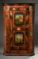 Swiss wardrobe with polychrome marbling and high grade painting "Hunting scenes" on the door with m