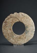 Jade Bi disc, probably pre-Han, heavily calcified, Ø 14.3cm, edge chipped, cf.: M.F. Burkart-Bauer,