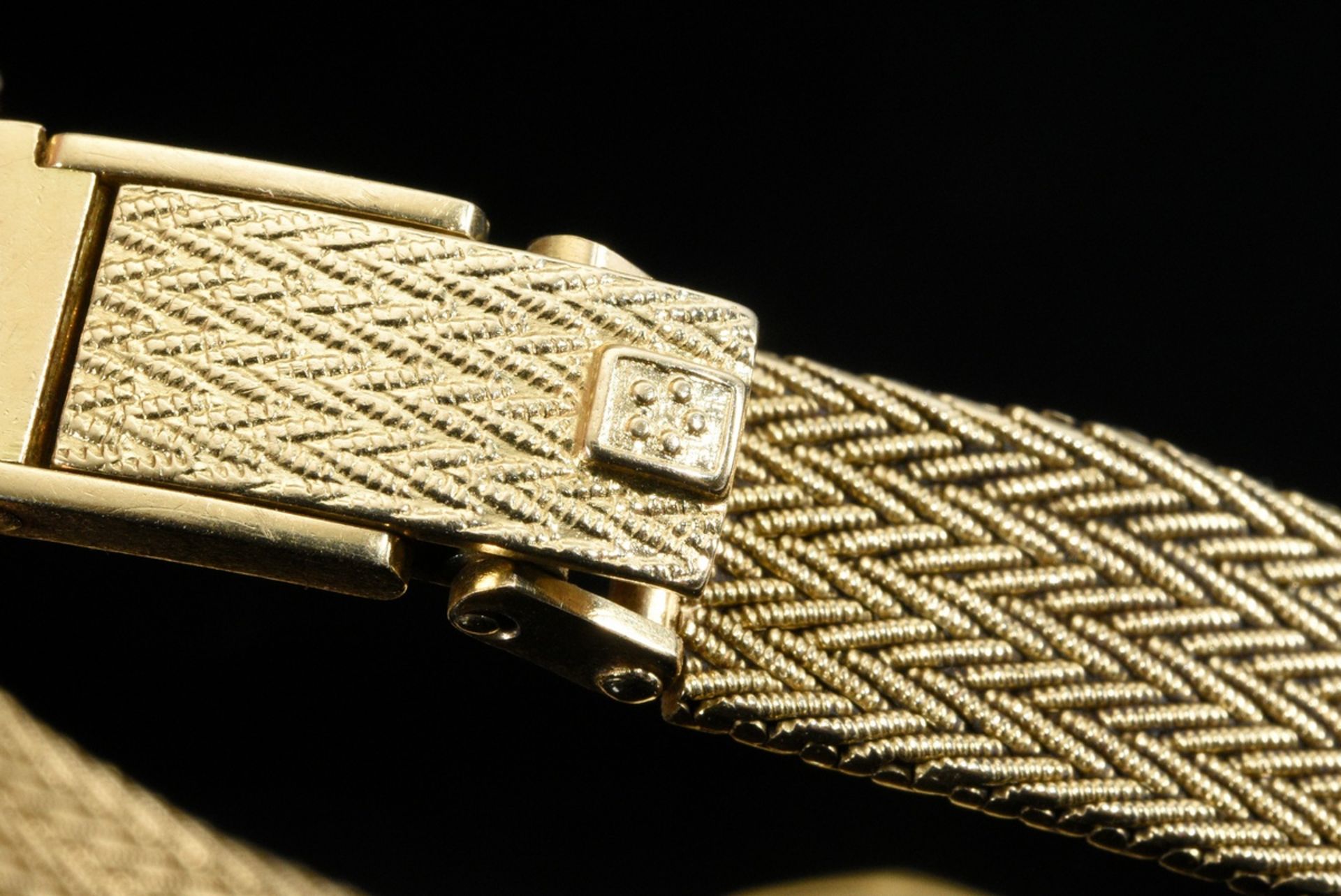 Eterna yellow gold 750 ladies' wristwatch with braided bracelet, quartz, black dial, date, Roman nu - Image 4 of 4
