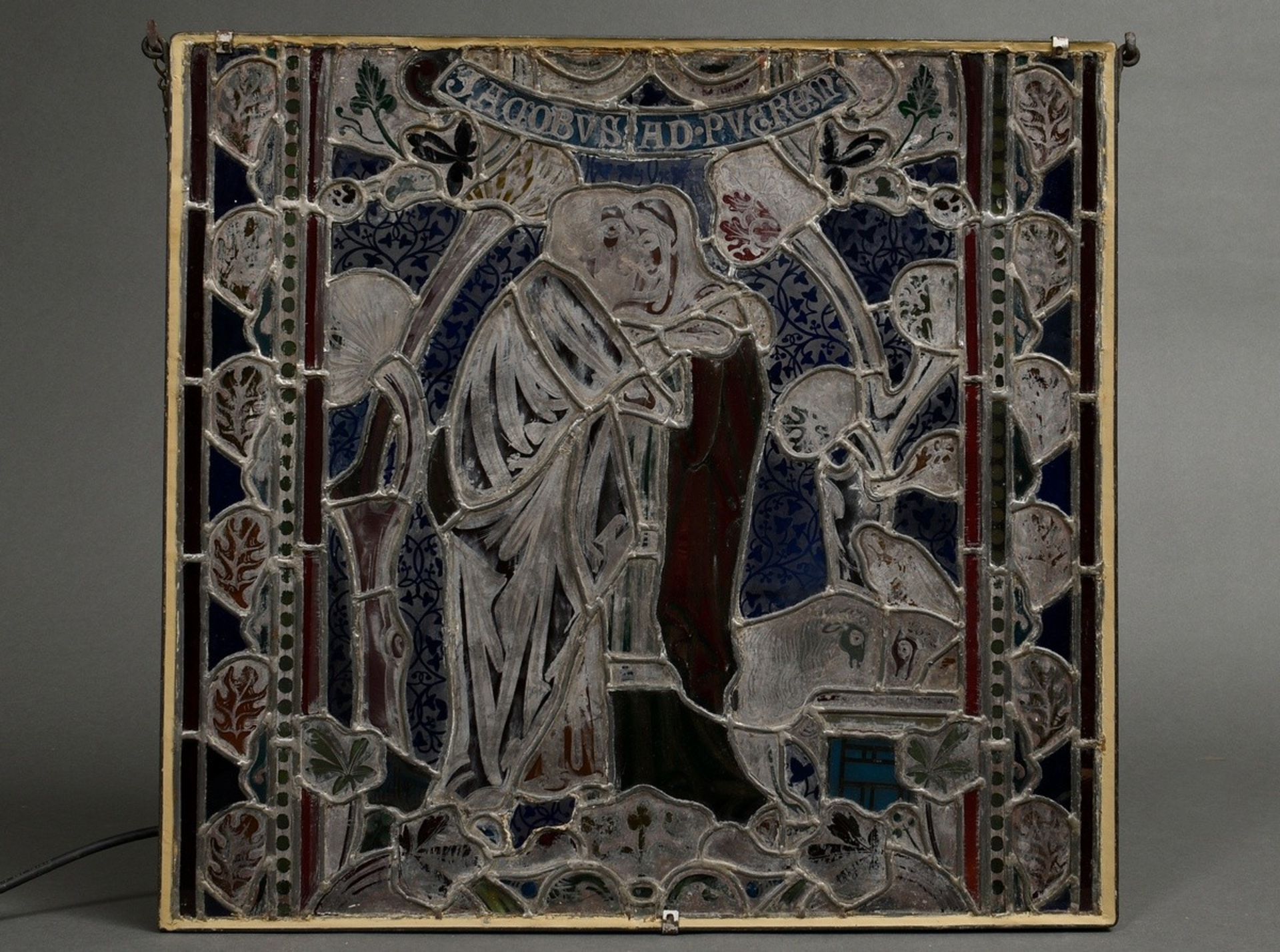 Kirchenfenster Bleiverglasung „Jacob und Rachel“, 19.Jh., mit integrierter Beleuchtung, 67,5x63,5cm - Bild 3 aus 6