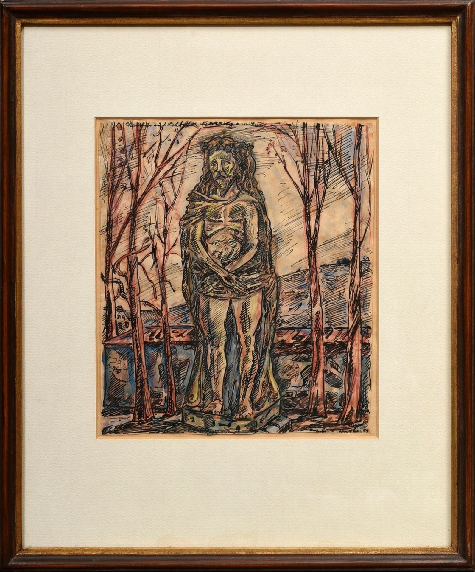 Hüther, Julius (1881-1954) "Christus at Schloss Neuburg am Inn" 1948(?), ink/coloured pencil/waterc - Image 2 of 4