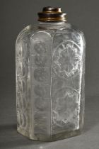 Oktogonale Flasche mit ornamentalem Stern- und Olivenschliff sowie Metall Schraubdeckel ohne Ring,