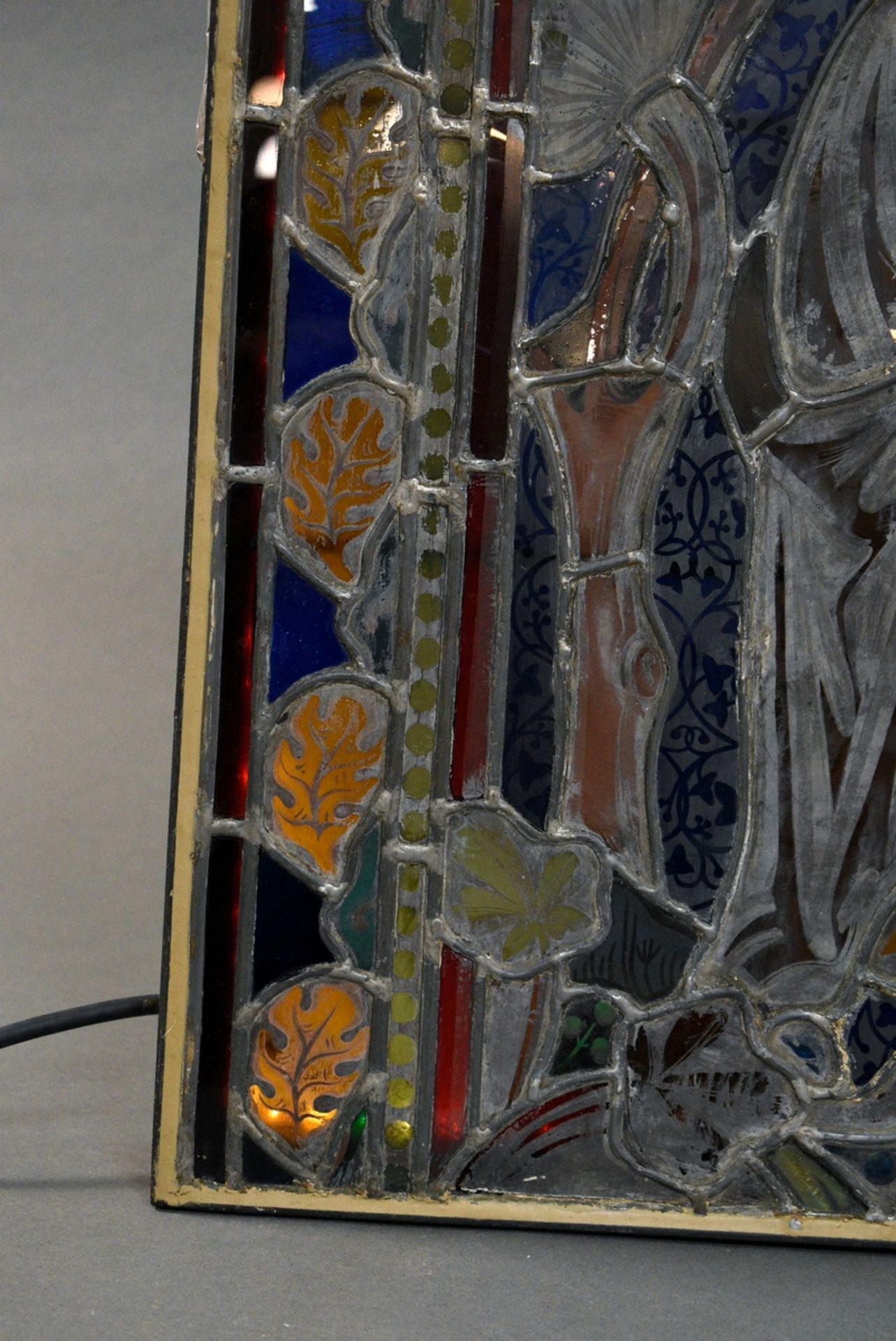 Kirchenfenster Bleiverglasung „Jacob und Rachel“, 19.Jh., mit integrierter Beleuchtung, 67,5x63,5cm - Bild 6 aus 6