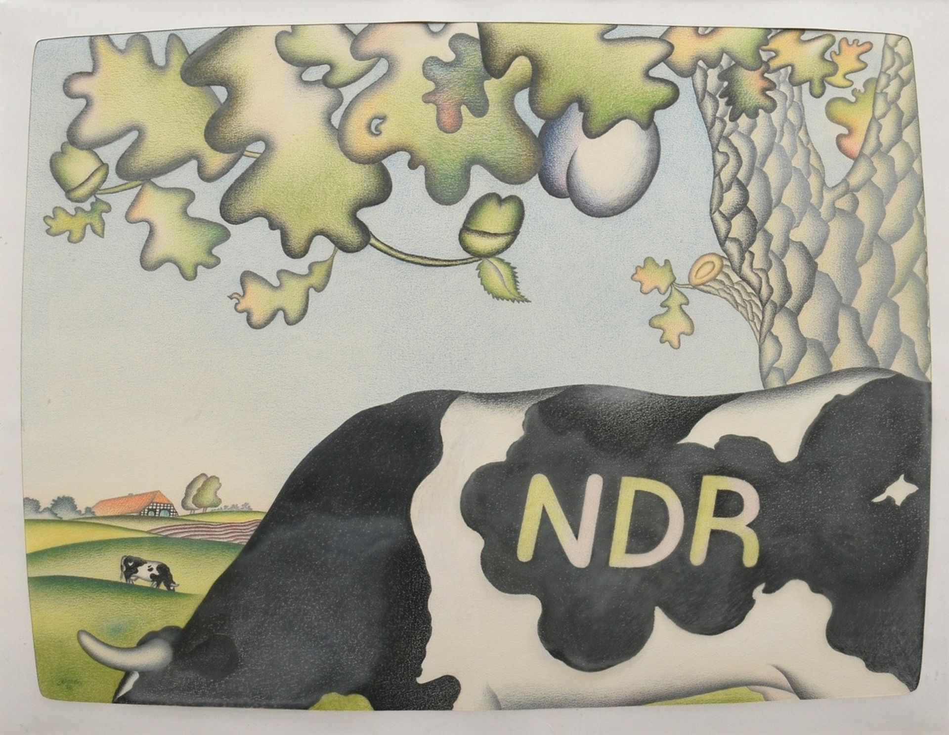 Leissler, Arnold (1939-2014) "Lower Saxony cow NDR" 1976, coloured pencil, sign./dat. lower left, s