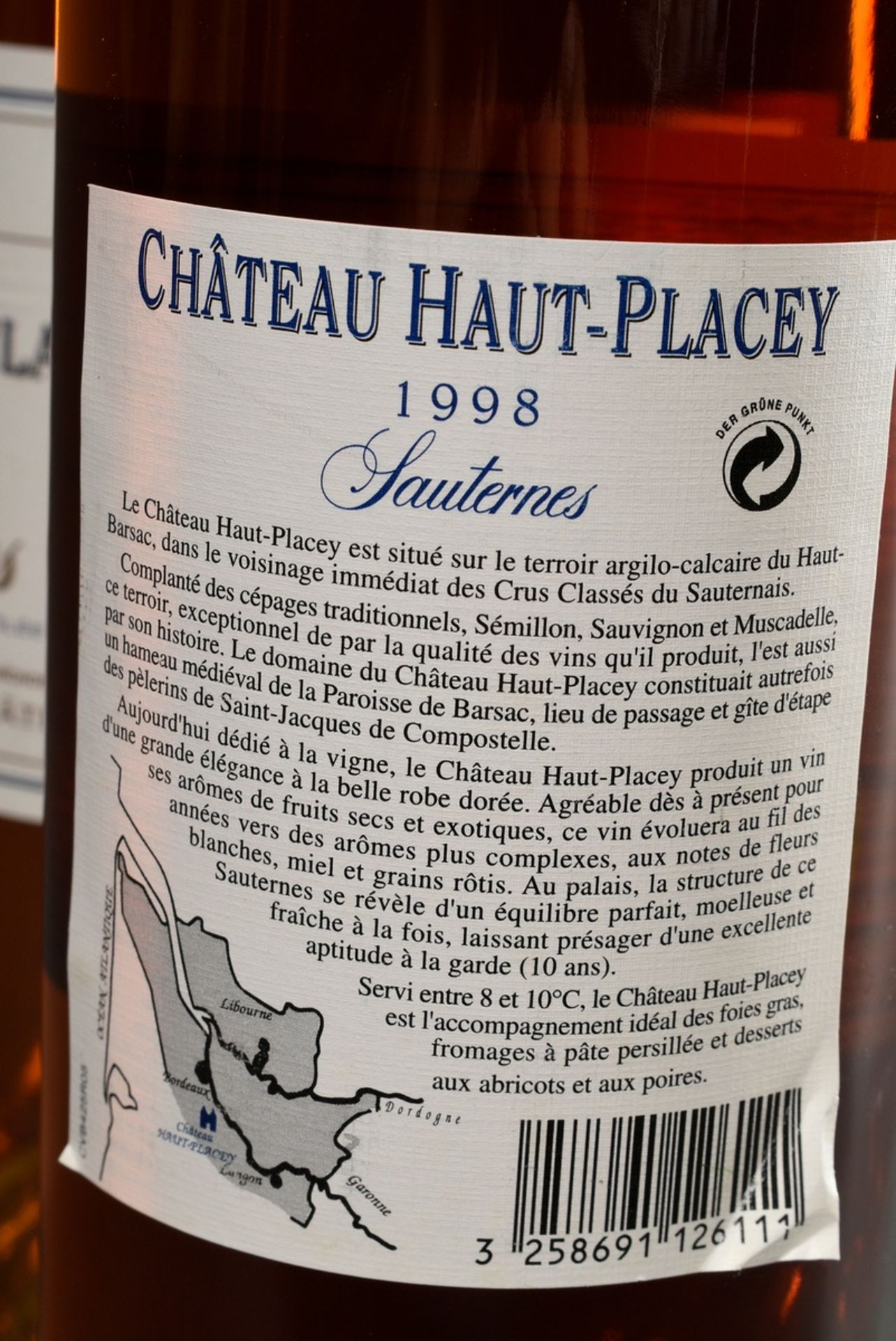2 Flaschen 1998 Chateau Haut-Placey, Sauternes, Craveia-Goyaud, 0,75l, durchgehend gute Kellerlager - Bild 3 aus 5