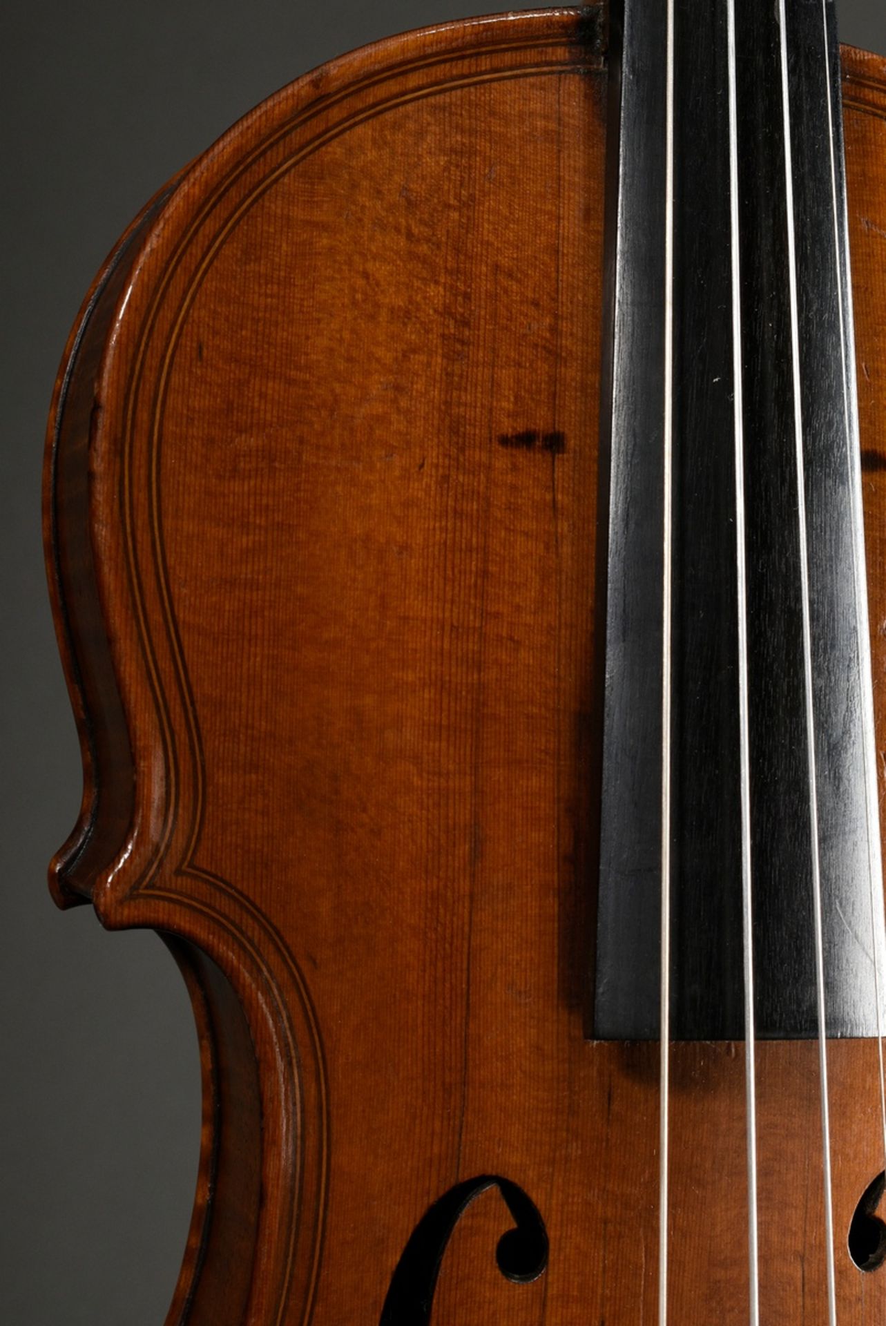 Elegant violin after Maggini, German 19th c., fine-grained spruce top, two-piece beautifully flamed - Image 11 of 16